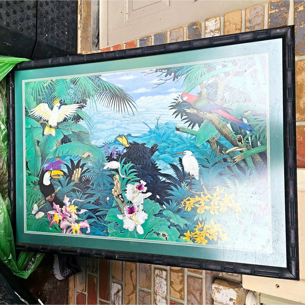Vintage 1990 Kevin McPherrin "Sudarsa" Framed Tropical Jungle Art – Hand-Signed